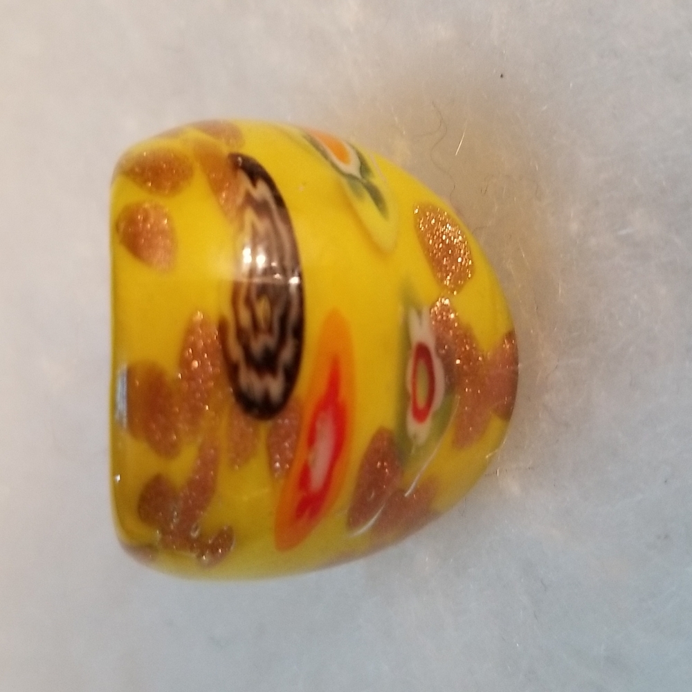 Murano Style Glass Millefiori Flowered Multicolored Dome Cocktail Ring US Seller